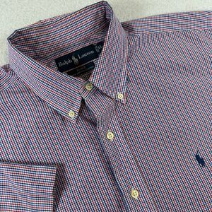Ralph Lauren Blake Shirt Men's XL Red Blue Short Sleeve Checkered Button Up Prep
